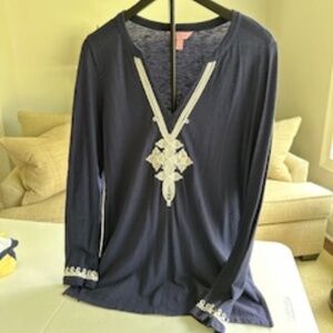 Lily Pulitzer Navy Lightweight Cotton Tunic Top - Medium